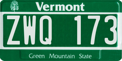 VT license plate ZWQ173