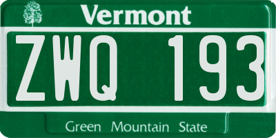 VT license plate ZWQ193