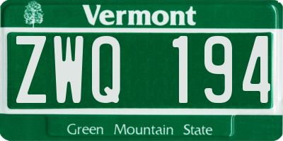 VT license plate ZWQ194