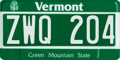 VT license plate ZWQ204