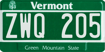 VT license plate ZWQ205