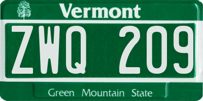 VT license plate ZWQ209