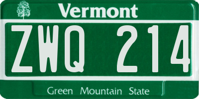 VT license plate ZWQ214