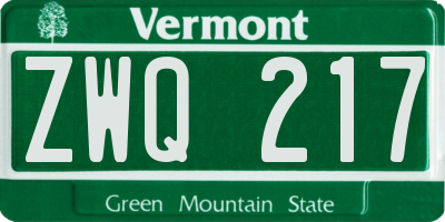 VT license plate ZWQ217
