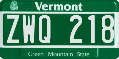 VT license plate ZWQ218