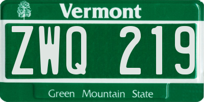 VT license plate ZWQ219