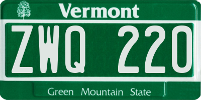 VT license plate ZWQ220