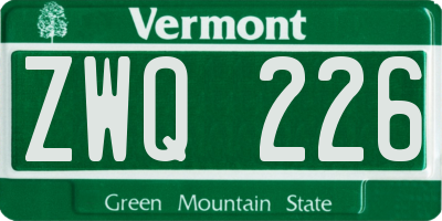 VT license plate ZWQ226