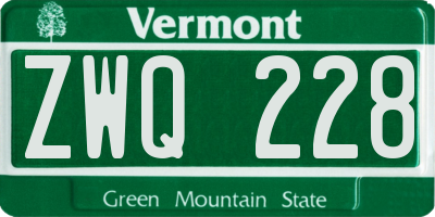VT license plate ZWQ228