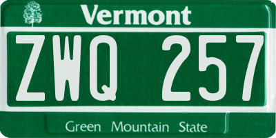 VT license plate ZWQ257