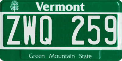 VT license plate ZWQ259