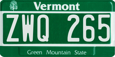 VT license plate ZWQ265
