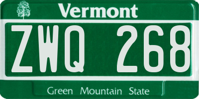 VT license plate ZWQ268