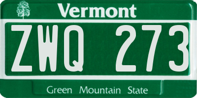 VT license plate ZWQ273