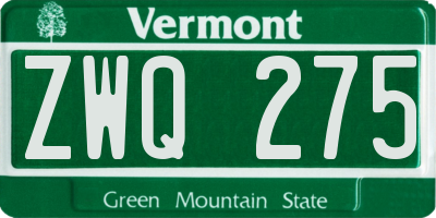 VT license plate ZWQ275