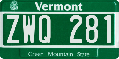 VT license plate ZWQ281