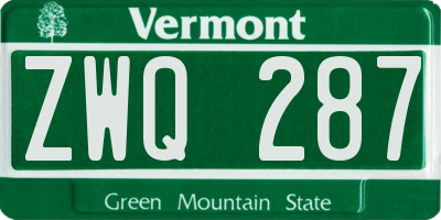 VT license plate ZWQ287