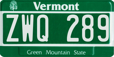 VT license plate ZWQ289