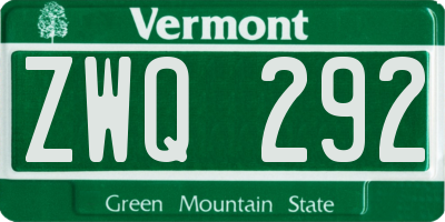 VT license plate ZWQ292