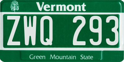 VT license plate ZWQ293