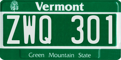 VT license plate ZWQ301