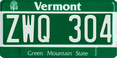 VT license plate ZWQ304