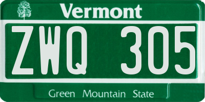 VT license plate ZWQ305