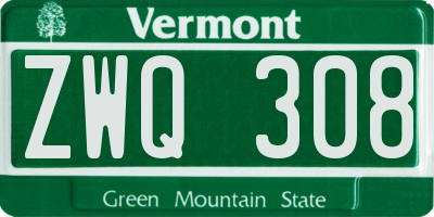 VT license plate ZWQ308