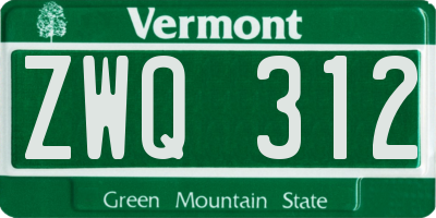 VT license plate ZWQ312