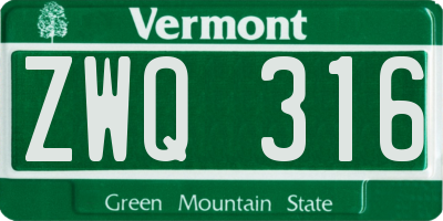 VT license plate ZWQ316