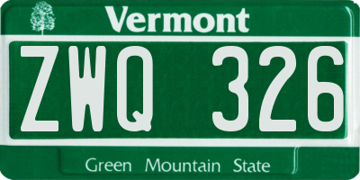 VT license plate ZWQ326