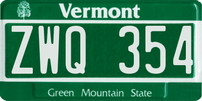VT license plate ZWQ354