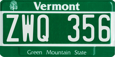 VT license plate ZWQ356