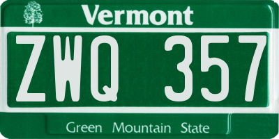 VT license plate ZWQ357
