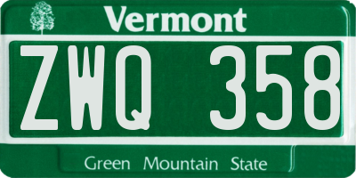 VT license plate ZWQ358