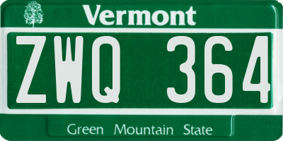 VT license plate ZWQ364