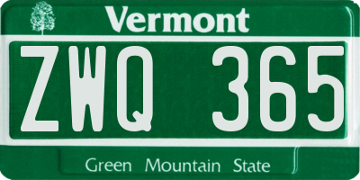 VT license plate ZWQ365