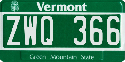 VT license plate ZWQ366