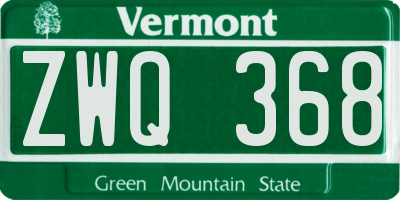 VT license plate ZWQ368