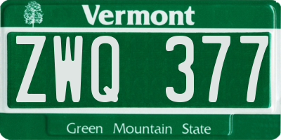VT license plate ZWQ377