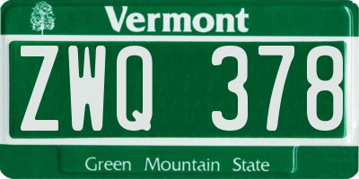VT license plate ZWQ378