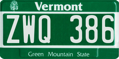 VT license plate ZWQ386