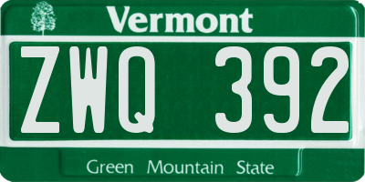 VT license plate ZWQ392