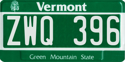 VT license plate ZWQ396