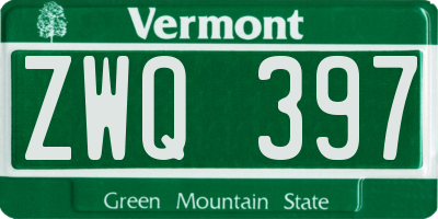 VT license plate ZWQ397
