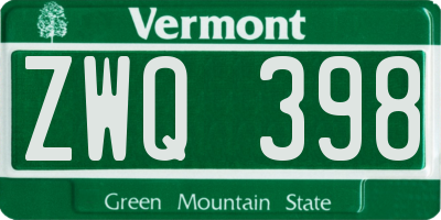 VT license plate ZWQ398