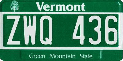 VT license plate ZWQ436