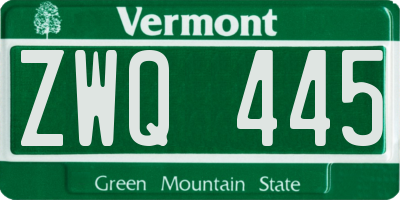 VT license plate ZWQ445