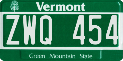 VT license plate ZWQ454