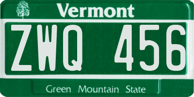 VT license plate ZWQ456
